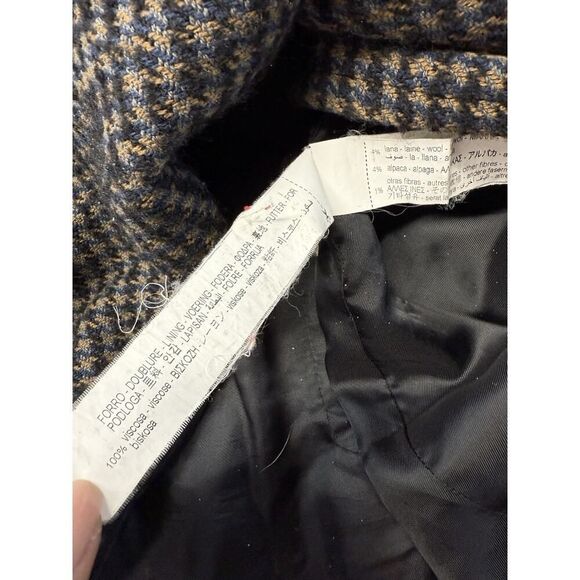 ZARA Houndstooth Wool Blend Long Coat Size L Brown Navy Double Breasted - Picture 13 of 14